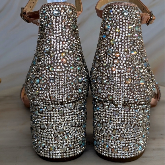 NWOB Betsey Johnson Rhinestone Crystal Block Heel Sandals - Hanna - Picture 8 of 12